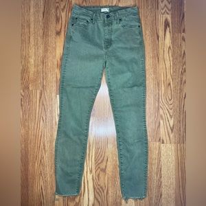 Mother high rise ankle length fray hem Hunter green jeans